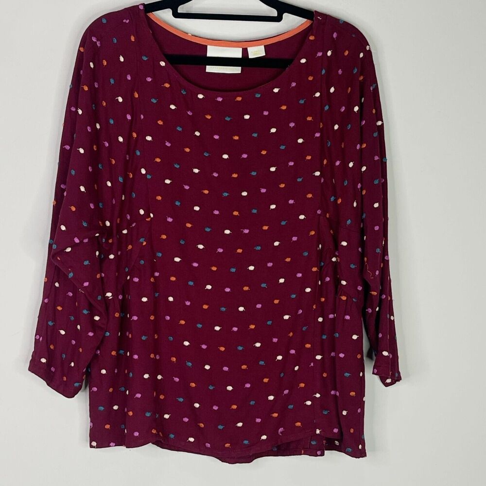 Anthropologie Maeve Dottie Embroidered Polka Dot Blouse Women's Size XS
